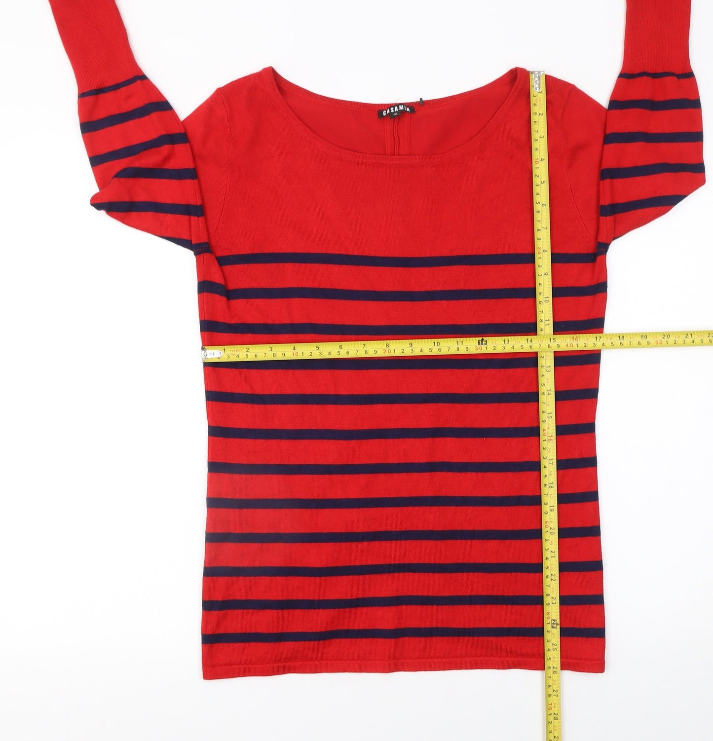 Casamia Womens Red Striped Boat Neck 3/4 Sleeve Pullover Jumper Size 12