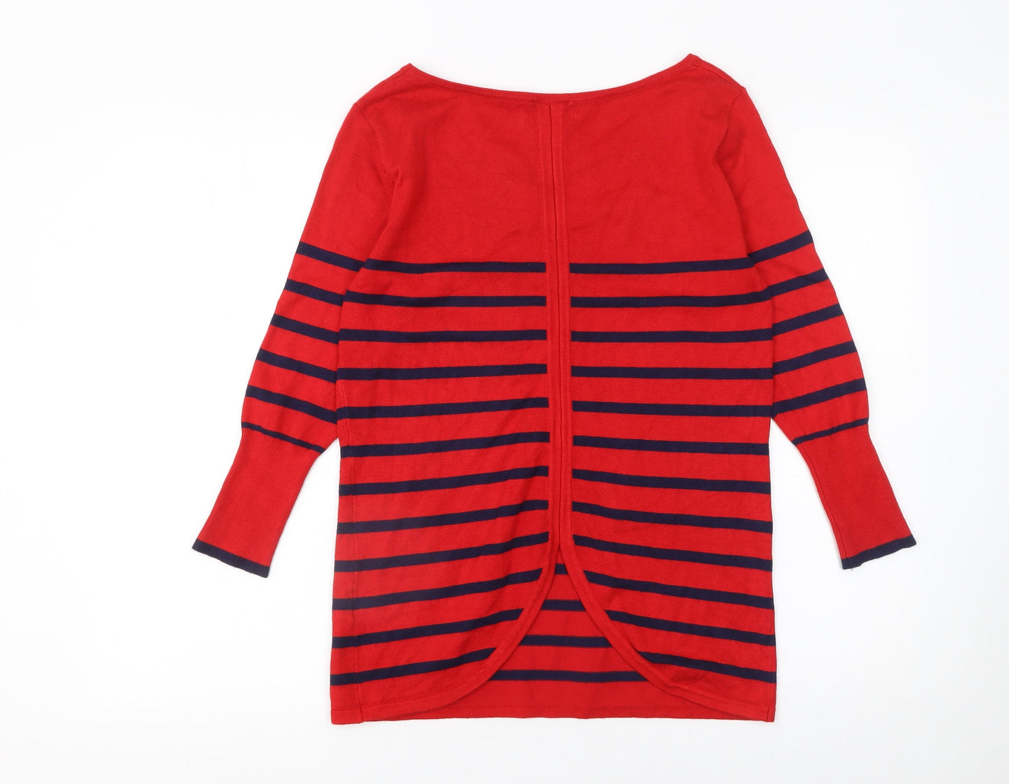 Casamia Womens Red Striped Boat Neck 3/4 Sleeve Pullover Jumper Size 12