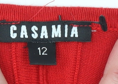 Casamia Womens Red Striped Boat Neck 3/4 Sleeve Pullover Jumper Size 12