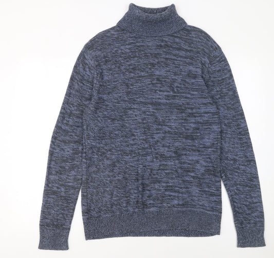Rorie Whelan Womens Blue Roll Neck Cotton Knit Jumper Size M