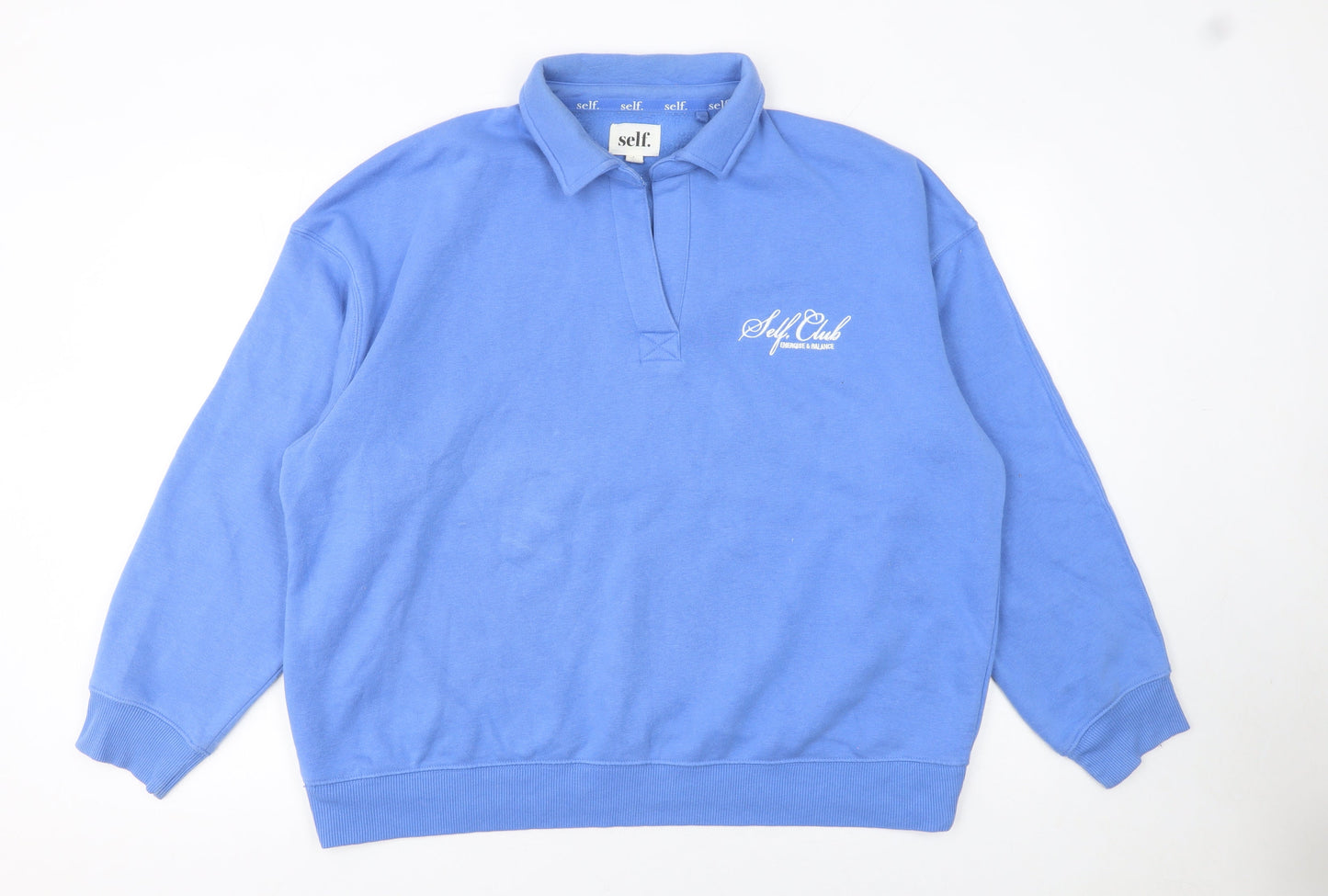 Next Women Blue Collared Pullover Sweatshirt Size L Cotton Blend