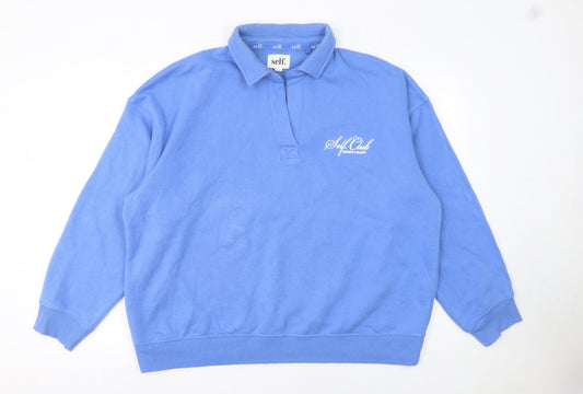 Next Women Blue Collared Pullover Sweatshirt Size L Cotton Blend