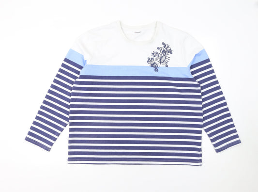 Damart Women’s Blue Striped Long Sleeve Embroidered T-Shirt Size L 18/20