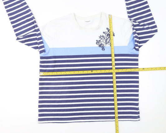 Damart Women’s Blue Striped Long Sleeve Embroidered T-Shirt Size L 18/20