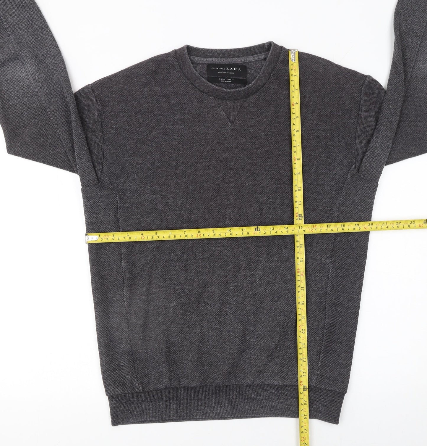 Zara Mens Grey Knit Crew Neck Pullover Jumper Size M