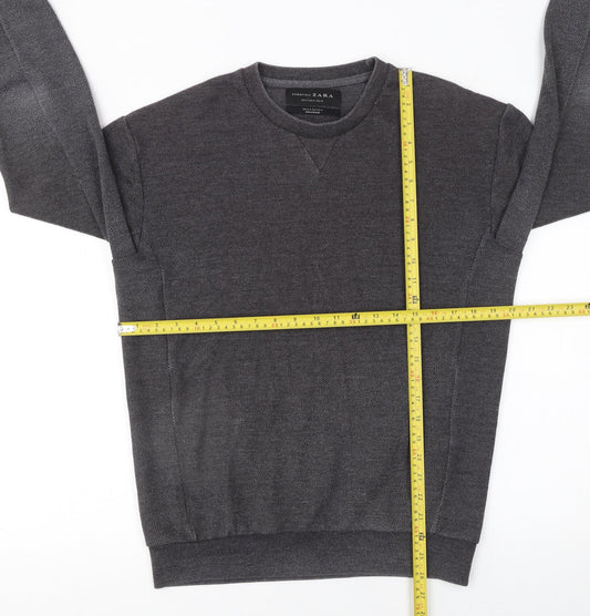 Zara Mens Grey Knit Crew Neck Pullover Jumper Size M