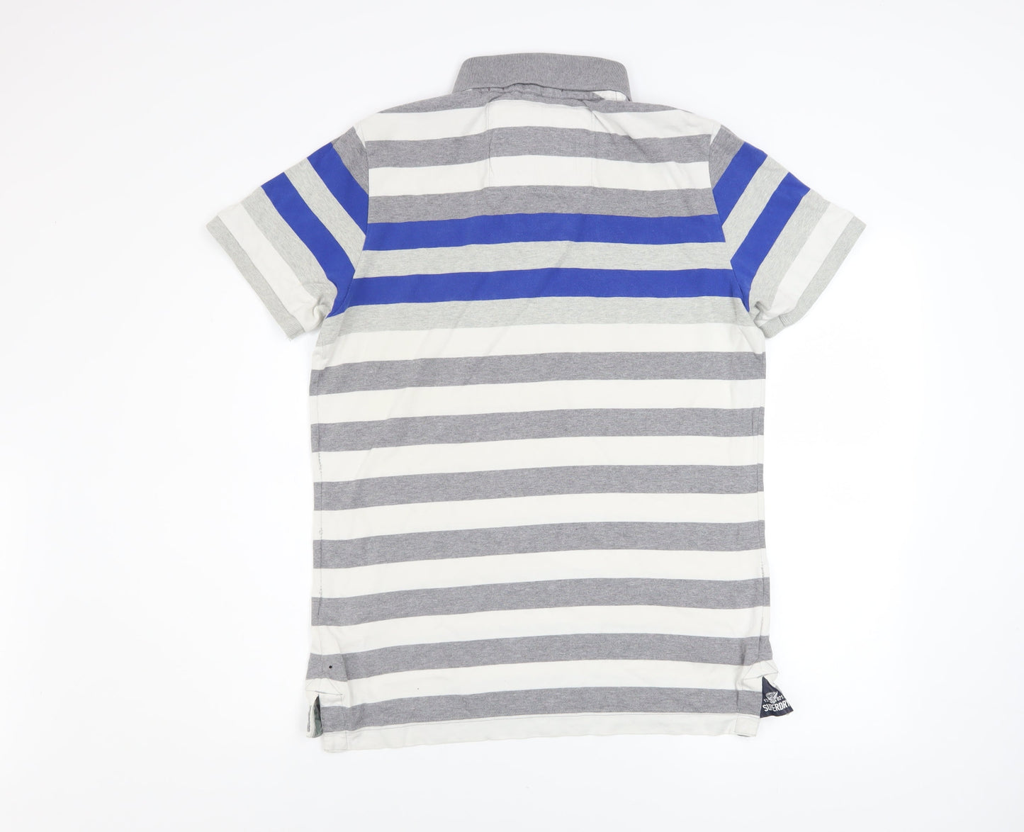 Superdry Men's Grey Striped Breton Polo Shirt Size L