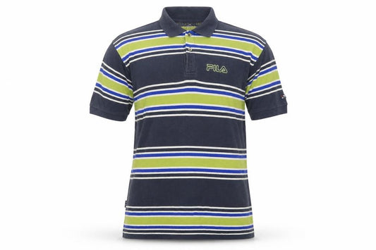 FILA Men's Blue Striped Cotton Retro Polo Shirt Size L