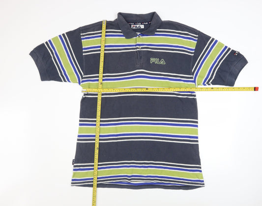 FILA Men's Blue Striped Cotton Retro Polo Shirt Size L