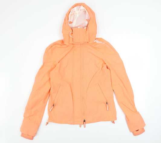 Superdry Women Orange S Hooded Rain Jacket Wind Resistant Coat