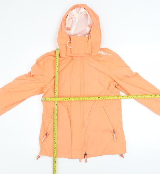 Superdry Women Orange S Hooded Rain Jacket Wind Resistant Coat