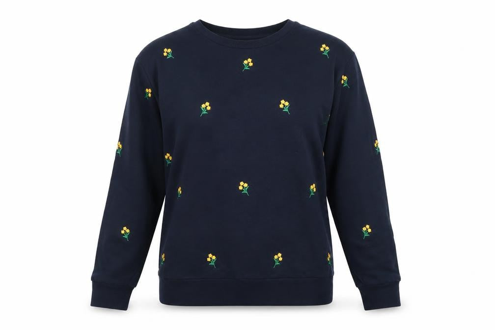 Mauvette Women's Navy Floral Embroidered Pullover Sweatshirt Size 8