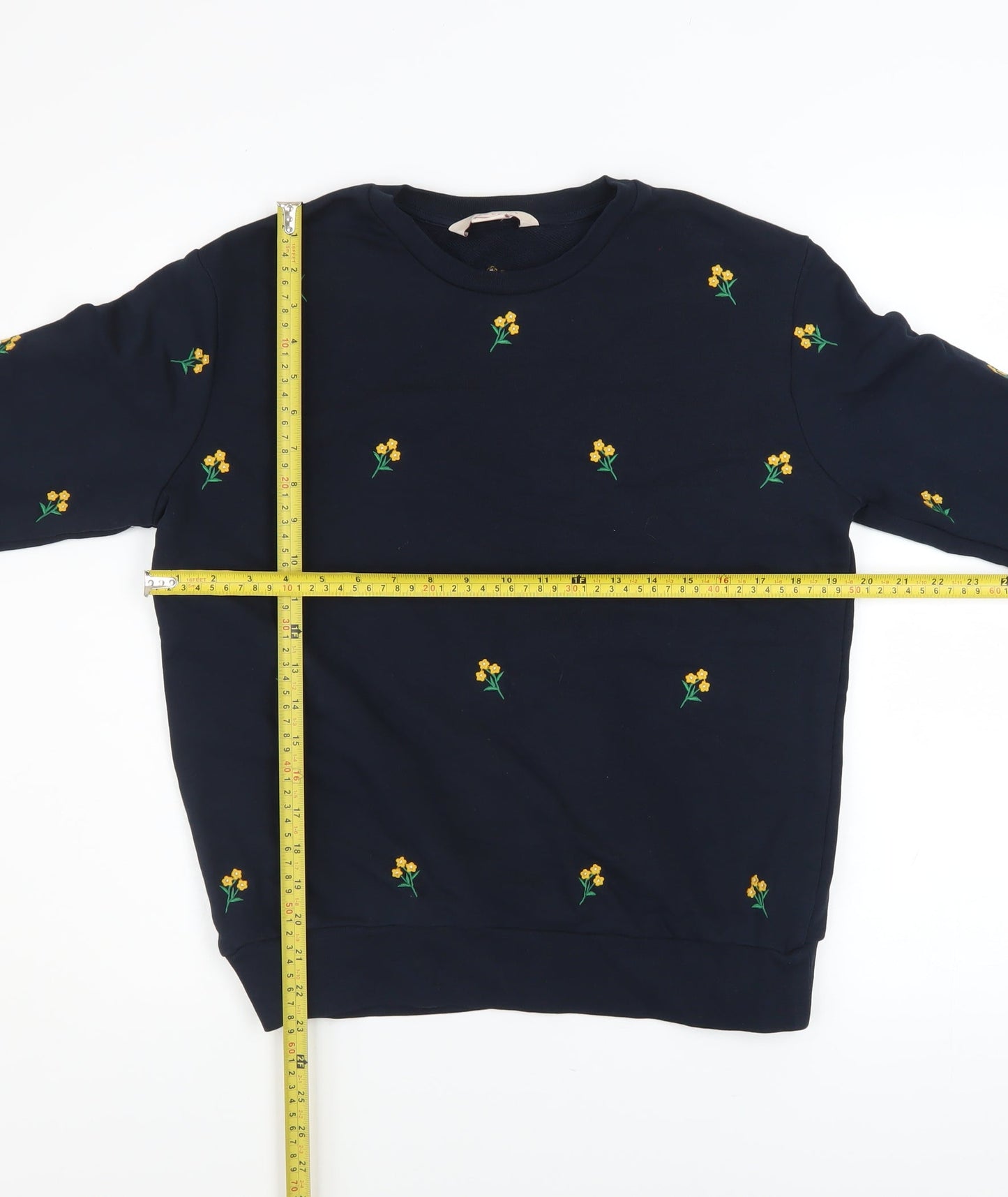 Mauvette Women's Navy Floral Embroidered Pullover Sweatshirt Size 8
