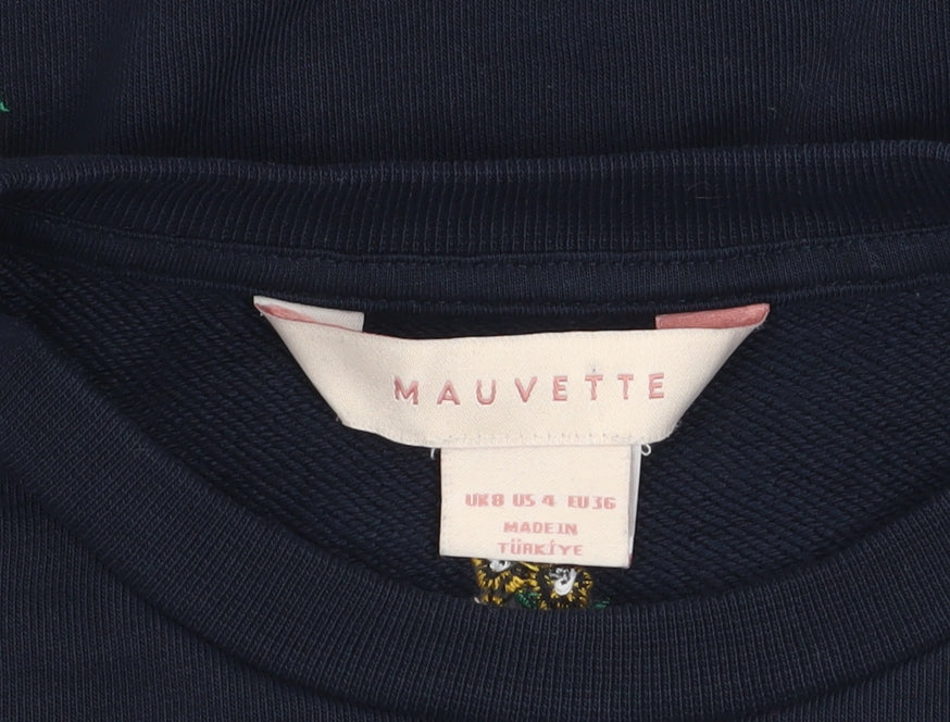 Mauvette Women's Navy Floral Embroidered Pullover Sweatshirt Size 8
