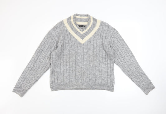 Dunnes Stores Womens Grey Cable-Knit V-Neck Jumper Size S