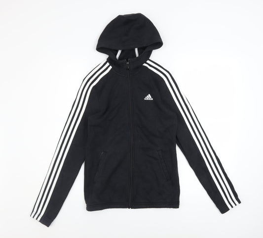 adidas Boys Black Full Zip Hoodie 13-14 Years Regular Fit Sportswear