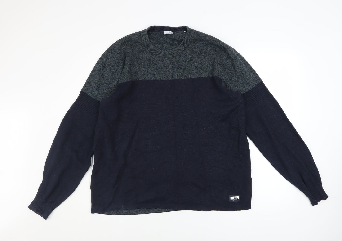 Diesel Men’s Blue Cotton Crew Neck Pullover Jumper Size L