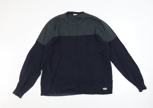 Diesel Men’s Blue Cotton Crew Neck Pullover Jumper Size L