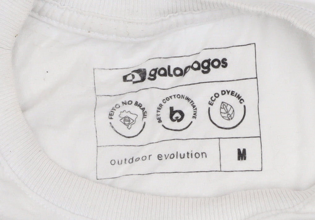 Galapagos Men's White Medium Graphic Cotton T-Shirt Outdoor Style