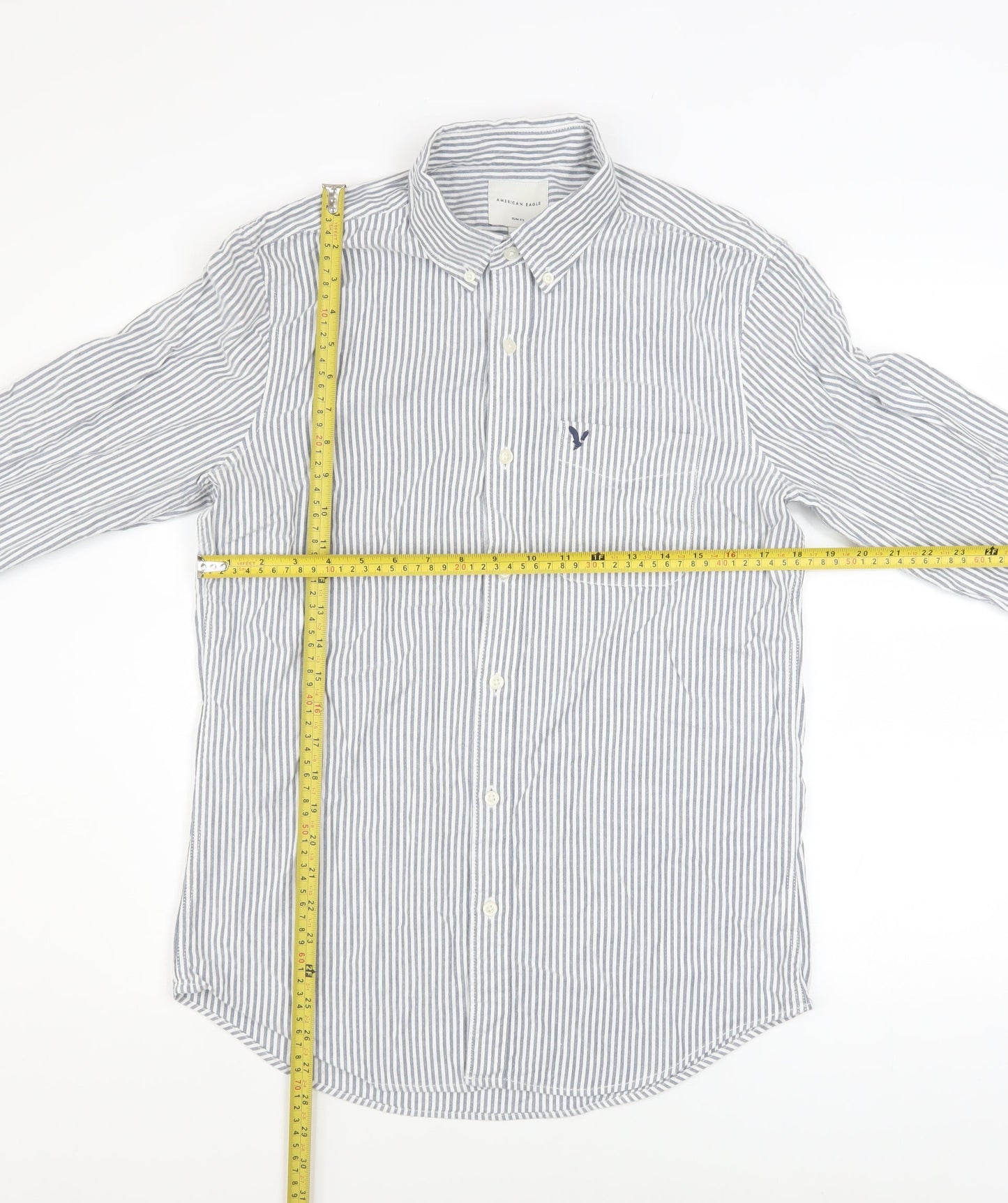 American Eagle Men's Blue Slim Fit Striped Button-Up Shirt M