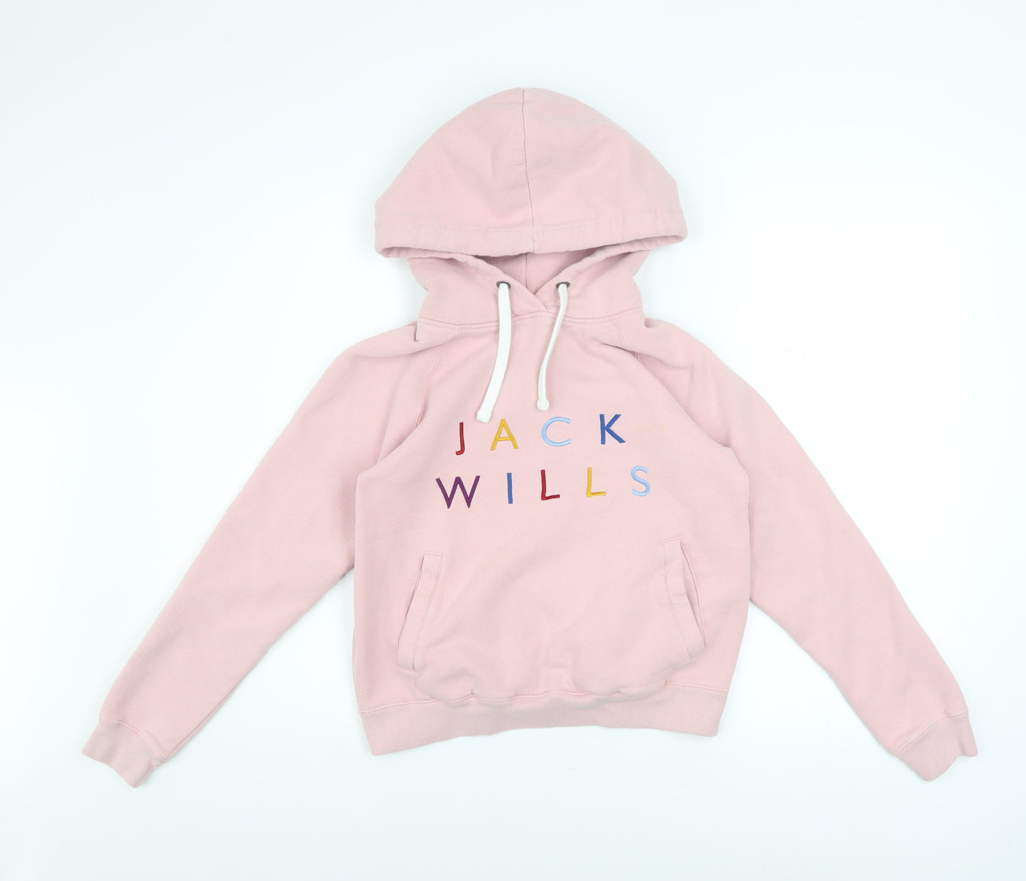 Jack Wills Women Pink Embroidered Logo Pullover Hoodie UK 8