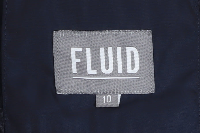 Fluid Women’s Blue Faux Fur Trim Puffer Coat Size 10 Belted Hooded Winter Jacket