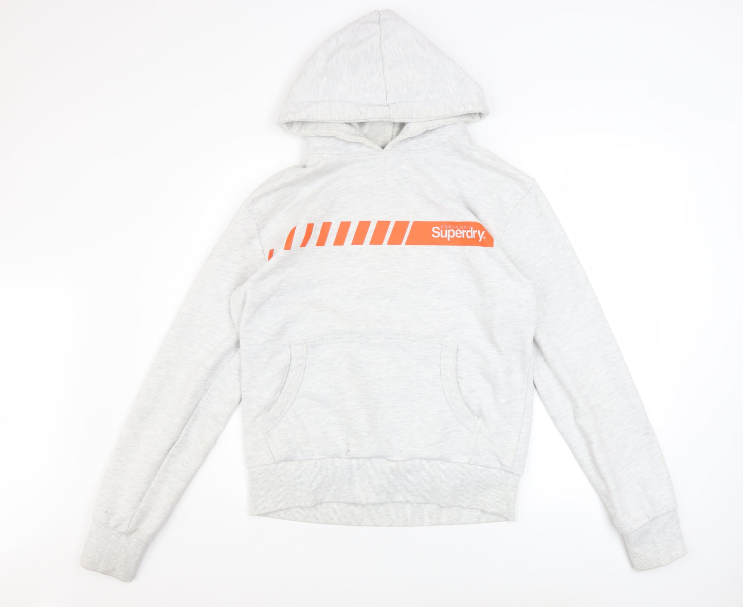 Superdry Mens Grey Pullover Hoodie L Logo Print Fleece Sweatshirt