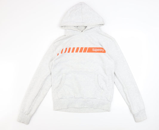 Superdry Mens Grey Pullover Hoodie L Logo Print Fleece Sweatshirt