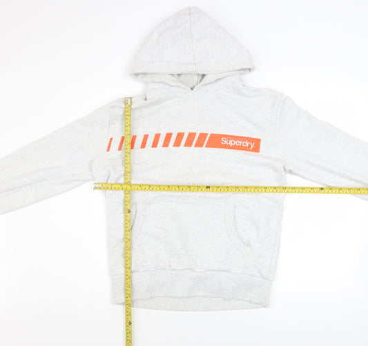 Superdry Mens Grey Pullover Hoodie L Logo Print Fleece Sweatshirt
