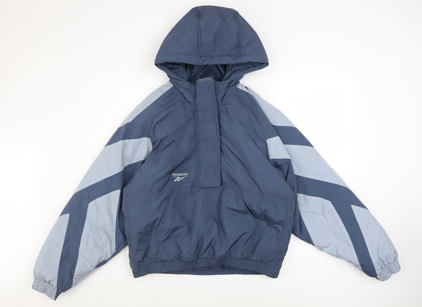 Reebok Women Blue Hooded Anorak Jacket S Retro Sportswear