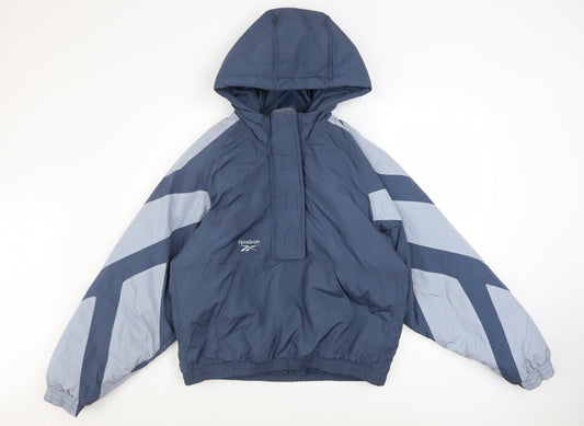 Reebok Women Blue Hooded Anorak Jacket S Retro Sportswear