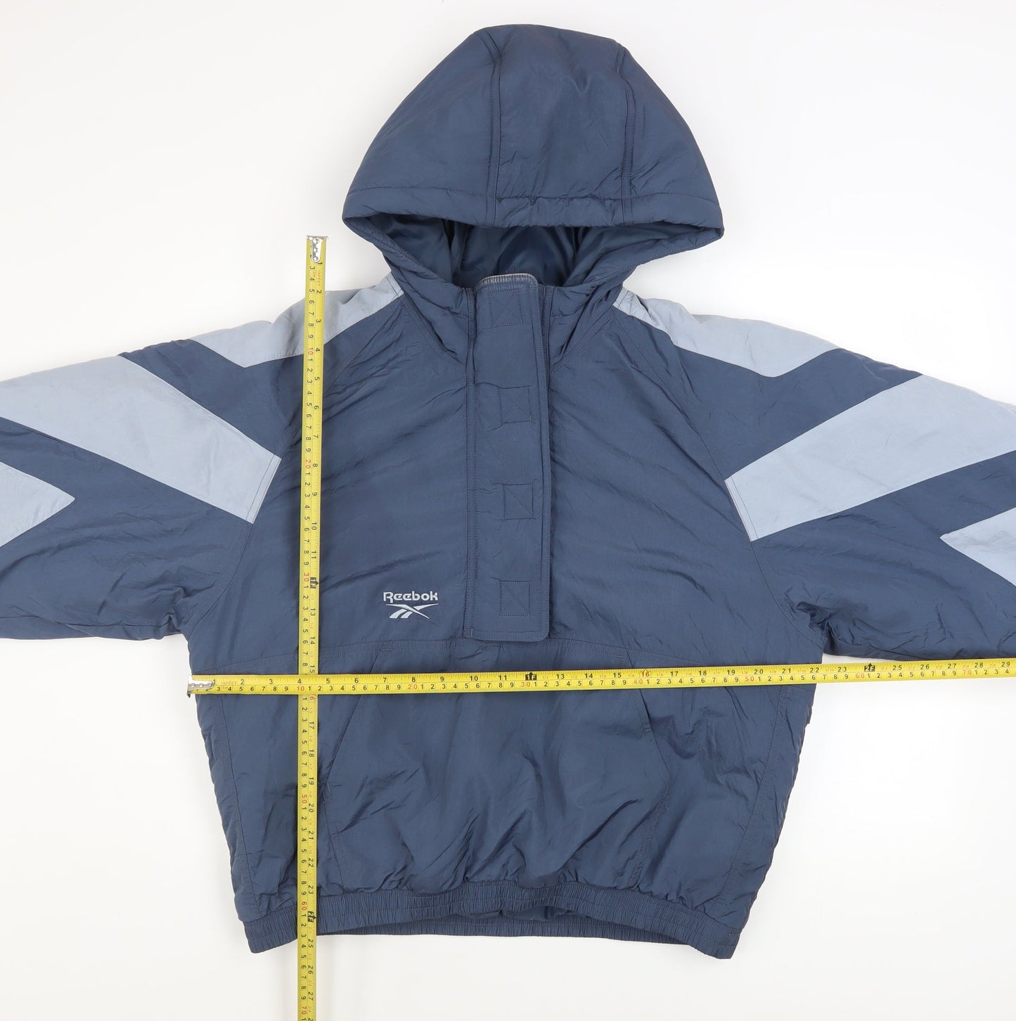 Reebok Women Blue Hooded Anorak Jacket S Retro Sportswear
