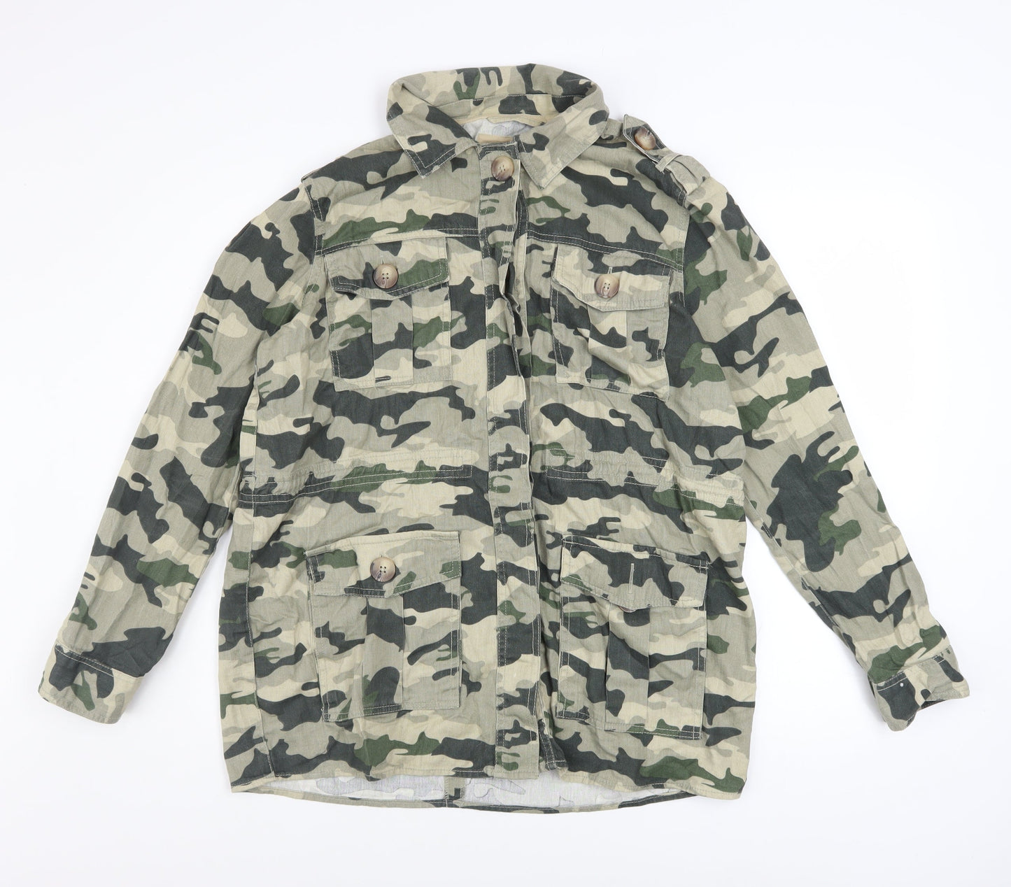 River Island Women Green Camouflage Military Jacket M