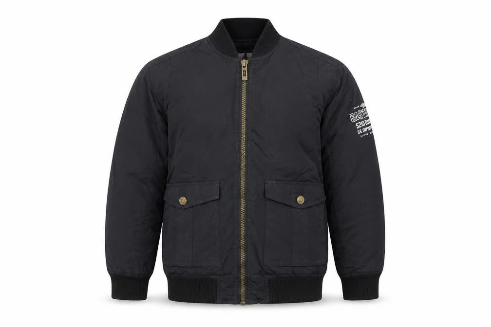 Front view of Gémo boys’ black bomber jacket 12 years lined zip military style