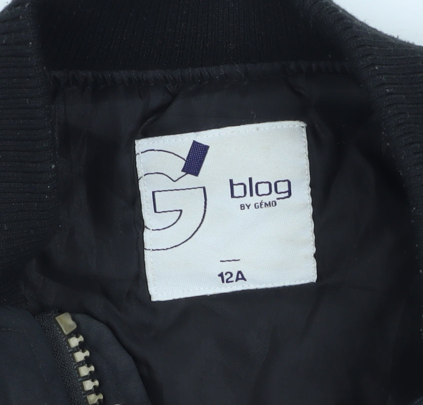 Gémo Boys Black Bomber Jacket 12 Years Lined Zip Military Style