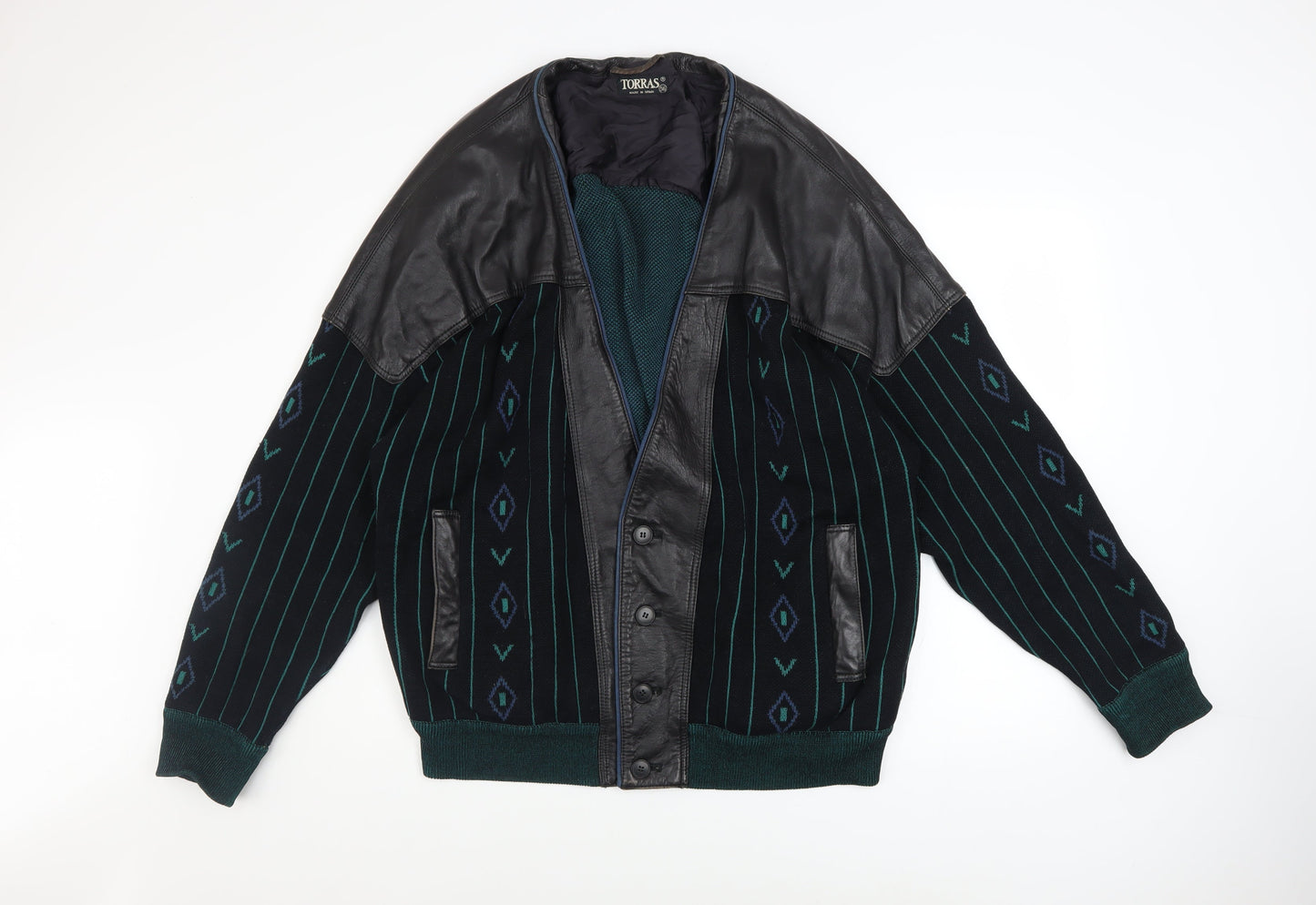 Torras Men's Black Wool & Leather Bomber Jacket Size 56 44in