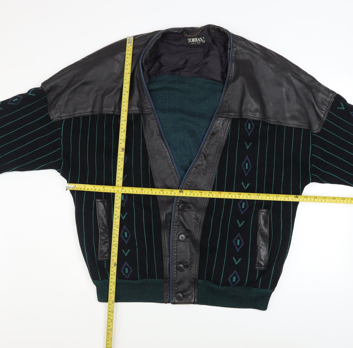 Torras Men's Black Wool & Leather Bomber Jacket Size 56 44in