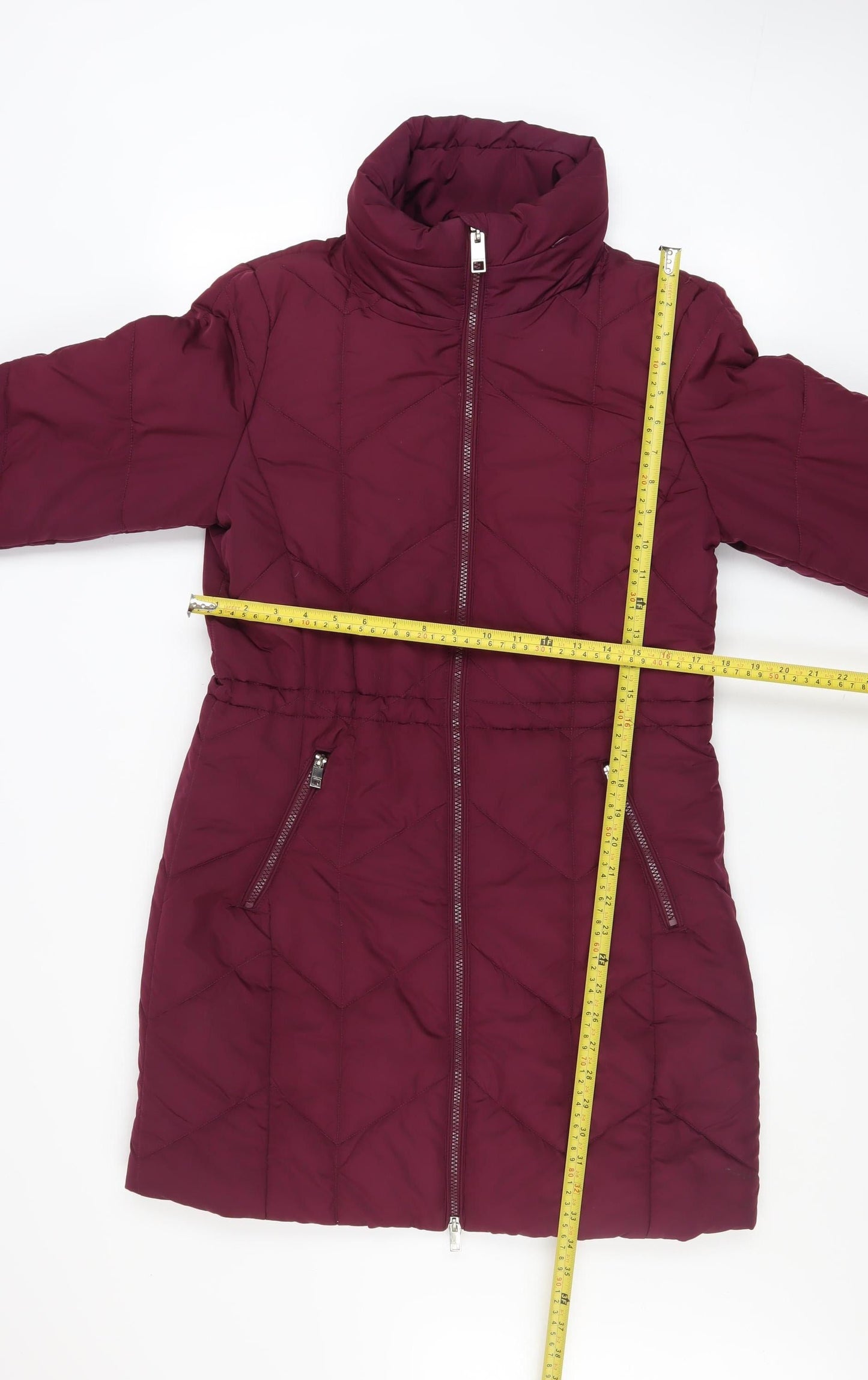 Marks and Spencer Womens Red Quilted Long Puffer Coat Size 10