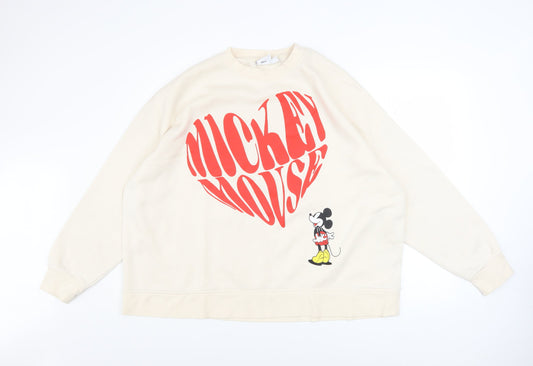 Disney Women Beige Mickey Mouse Heart Print Sweatshirt 2XL