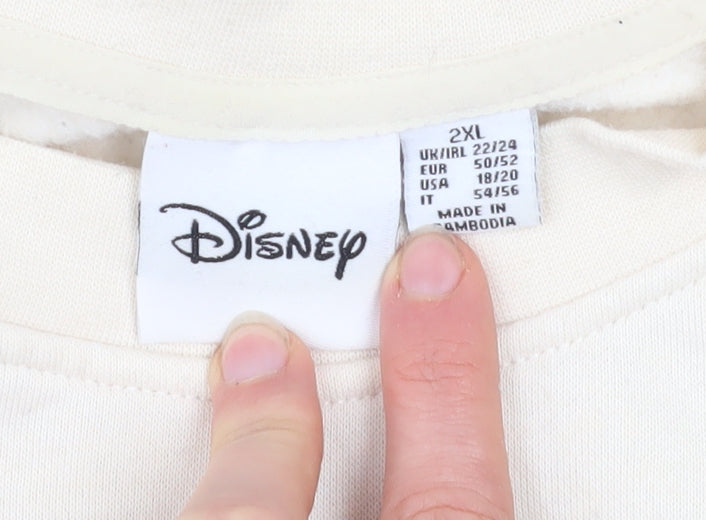 Disney Women Beige Mickey Mouse Heart Print Sweatshirt 2XL