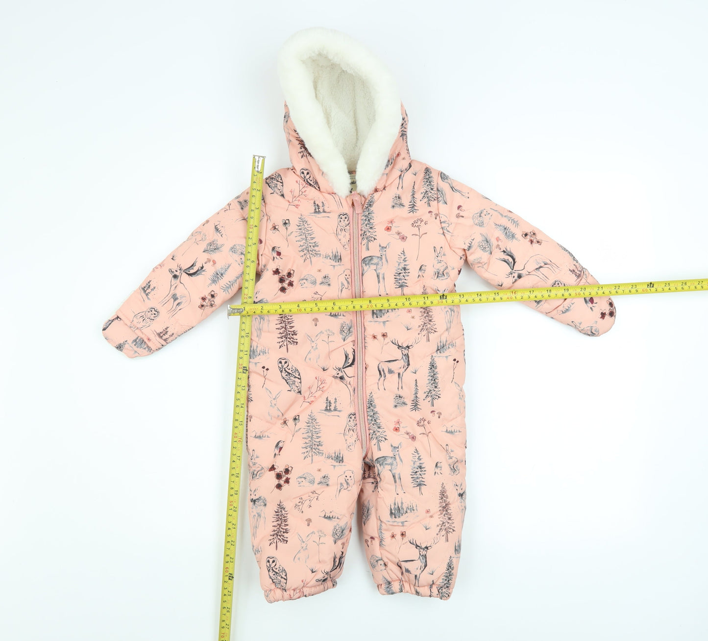 Mantaray Pink Woodland Animal Print Baby Snowsuit 9-12 Months Hooded Winter