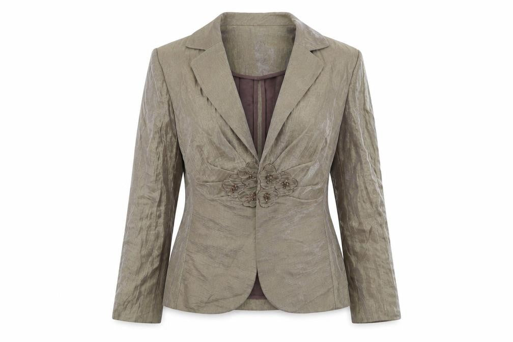 Gina Bacconi Women Brown Size 14 Classic Blazer with Floral Detail