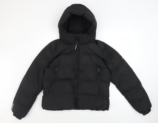 Superdry Womens Black Size 12 Hooded Puffer Jacket