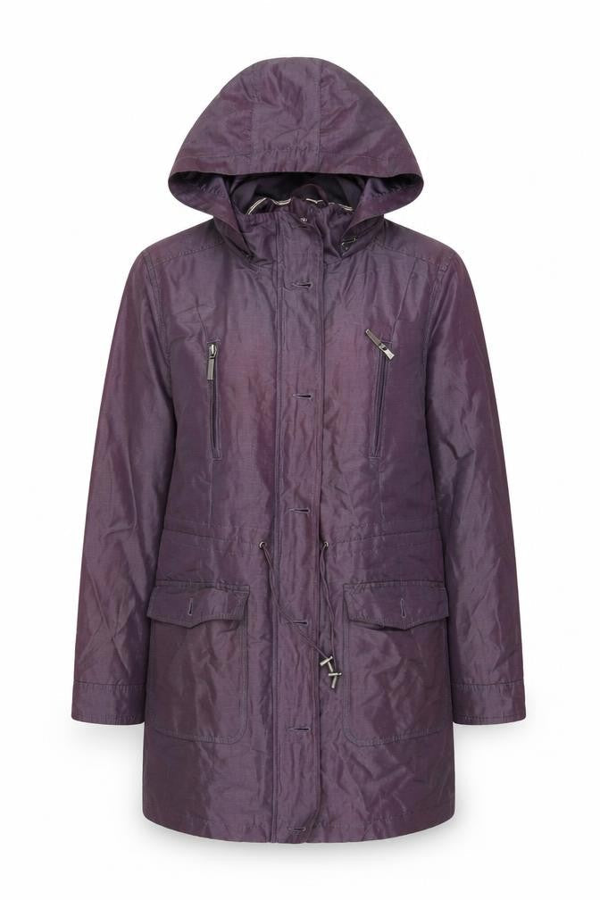 Marks and Spencer Per Una Women's Purple Parka Coat Size 12 Hooded Water Resistant