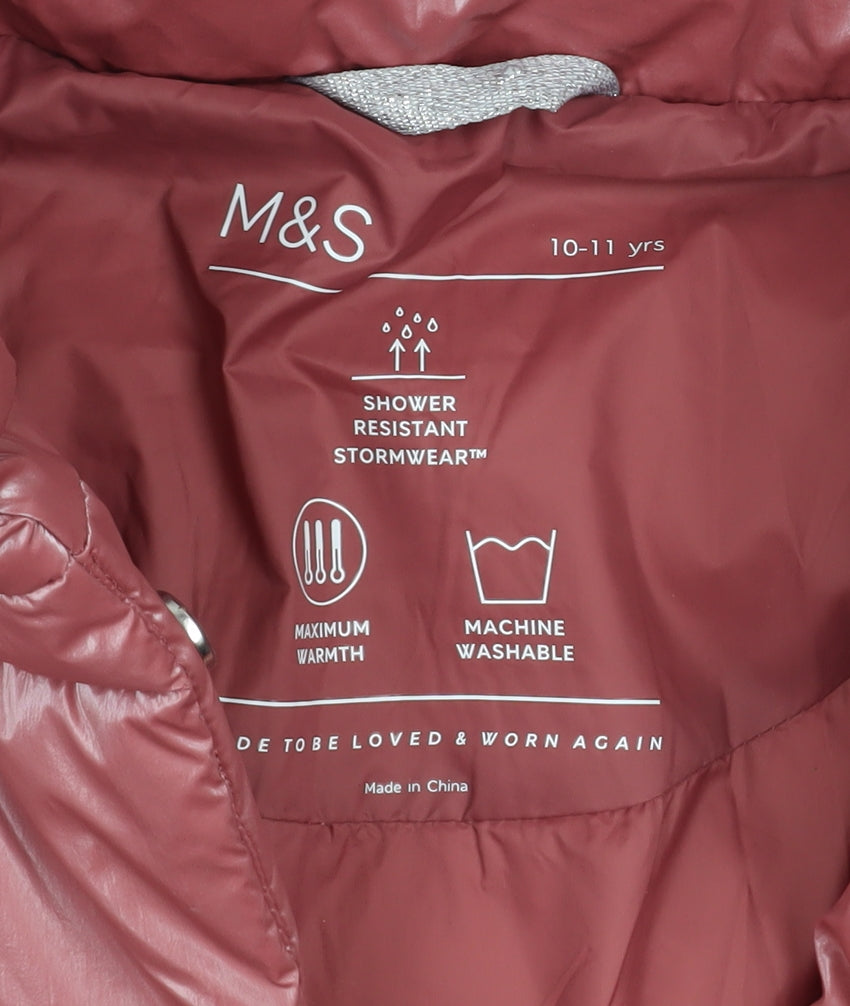 Marks and Spencer Girls Pink Hooded Long Puffer Coat 10-11 Years Winter Jacket
