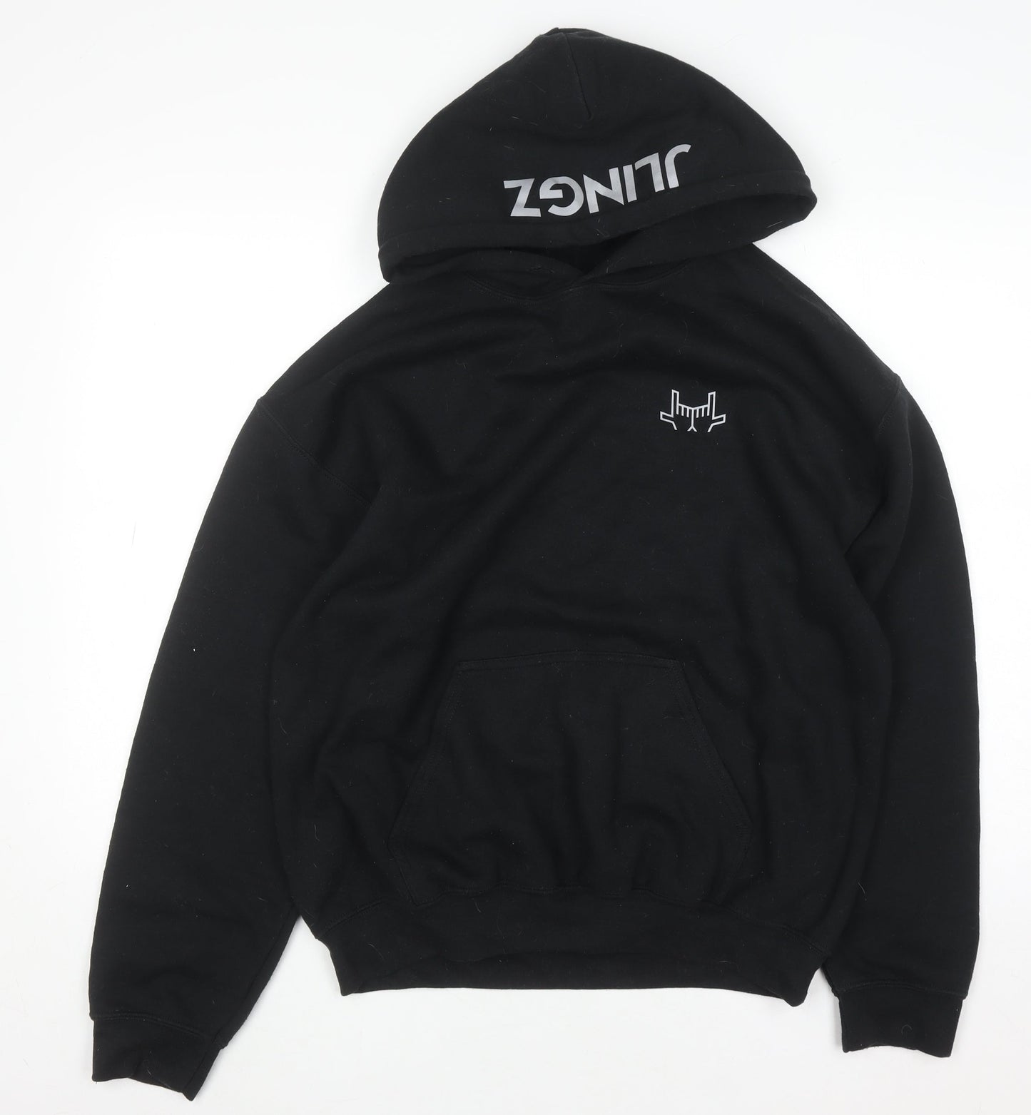 JLingz Men's Black Pullover Hoodie M Regular Fit Graphic Logo Fleece