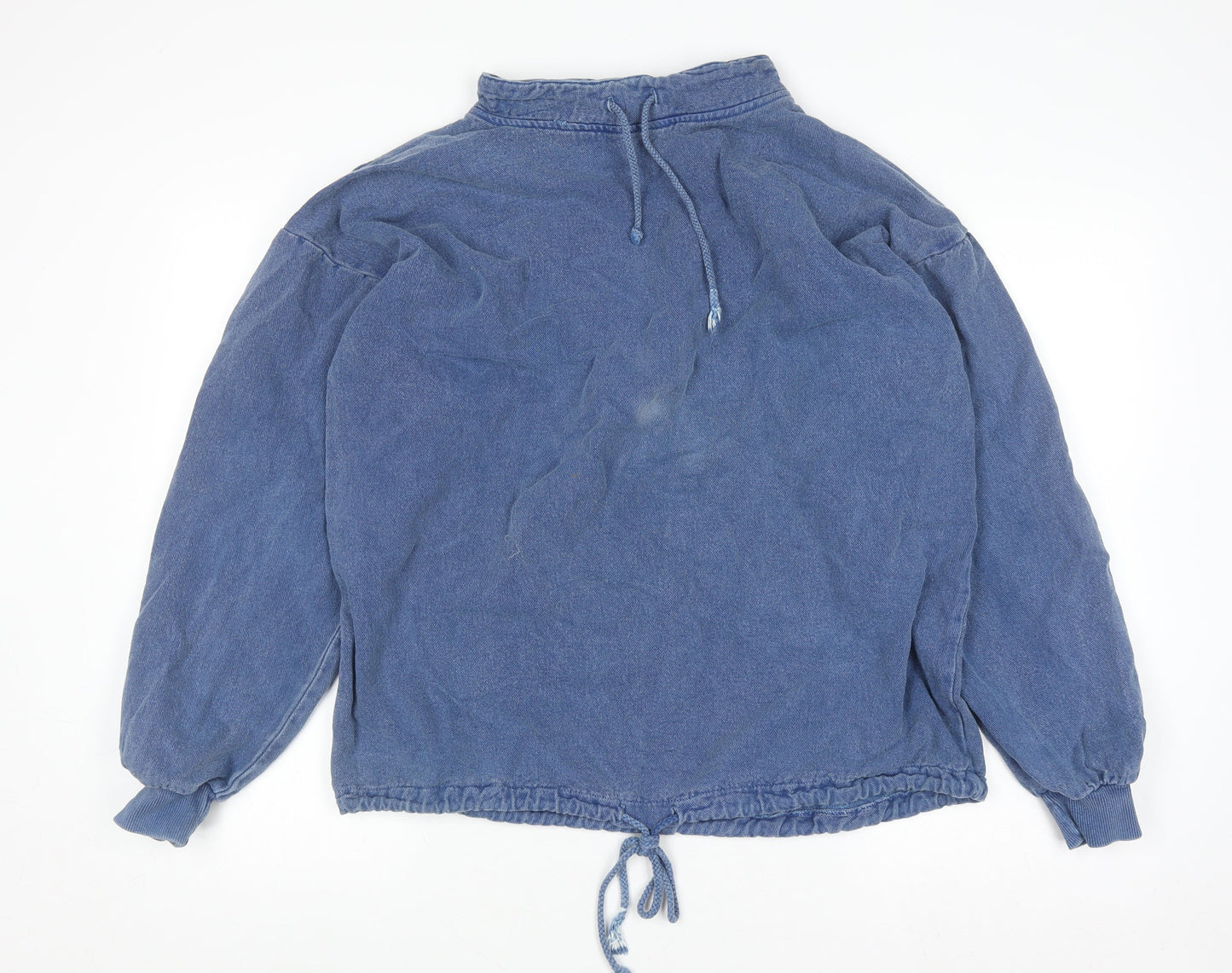 WEK Men's Blue Cotton Pullover Sweatshirt XS Vintage Drawstring Hem