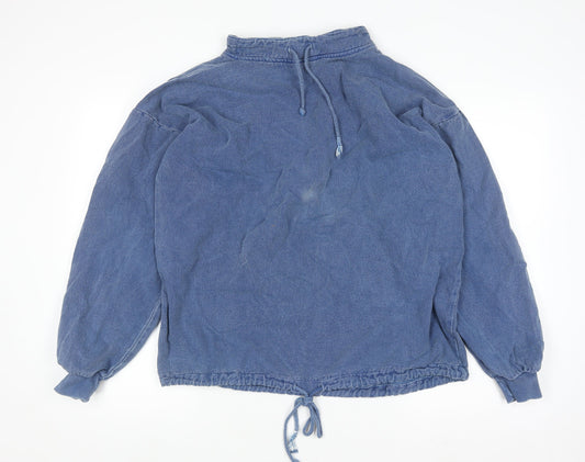WEK Men's Blue Cotton Pullover Sweatshirt XS Vintage Drawstring Hem