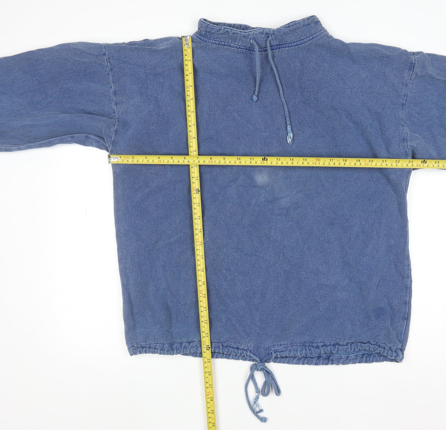 WEK Men's Blue Cotton Pullover Sweatshirt XS Vintage Drawstring Hem