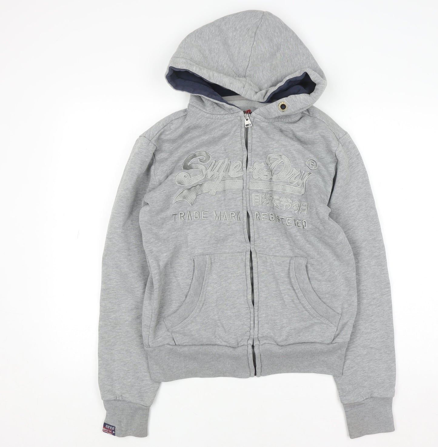 Superdry Men's Grey Full Zip Hoodie Medium Embroidered Logo